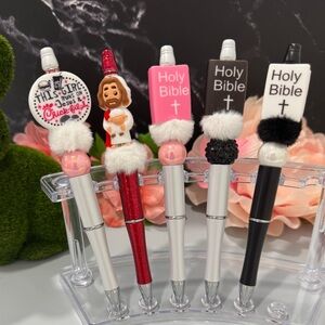 Decorative Religious  Pen Set - Pink, Red, White, Black